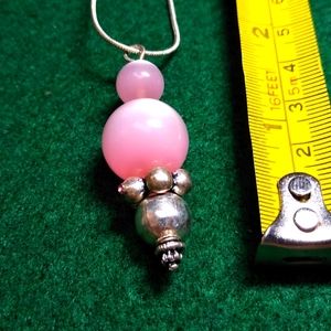 Antique Pink Pearl Bead Pendant with Sterling Silver Plate 18" Chain.